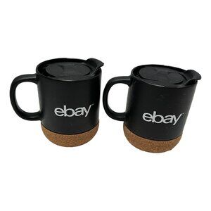 Ebay Canada Coffee Mug Seller Swag Lot 2 Black Ceramic Cork w Lids New
